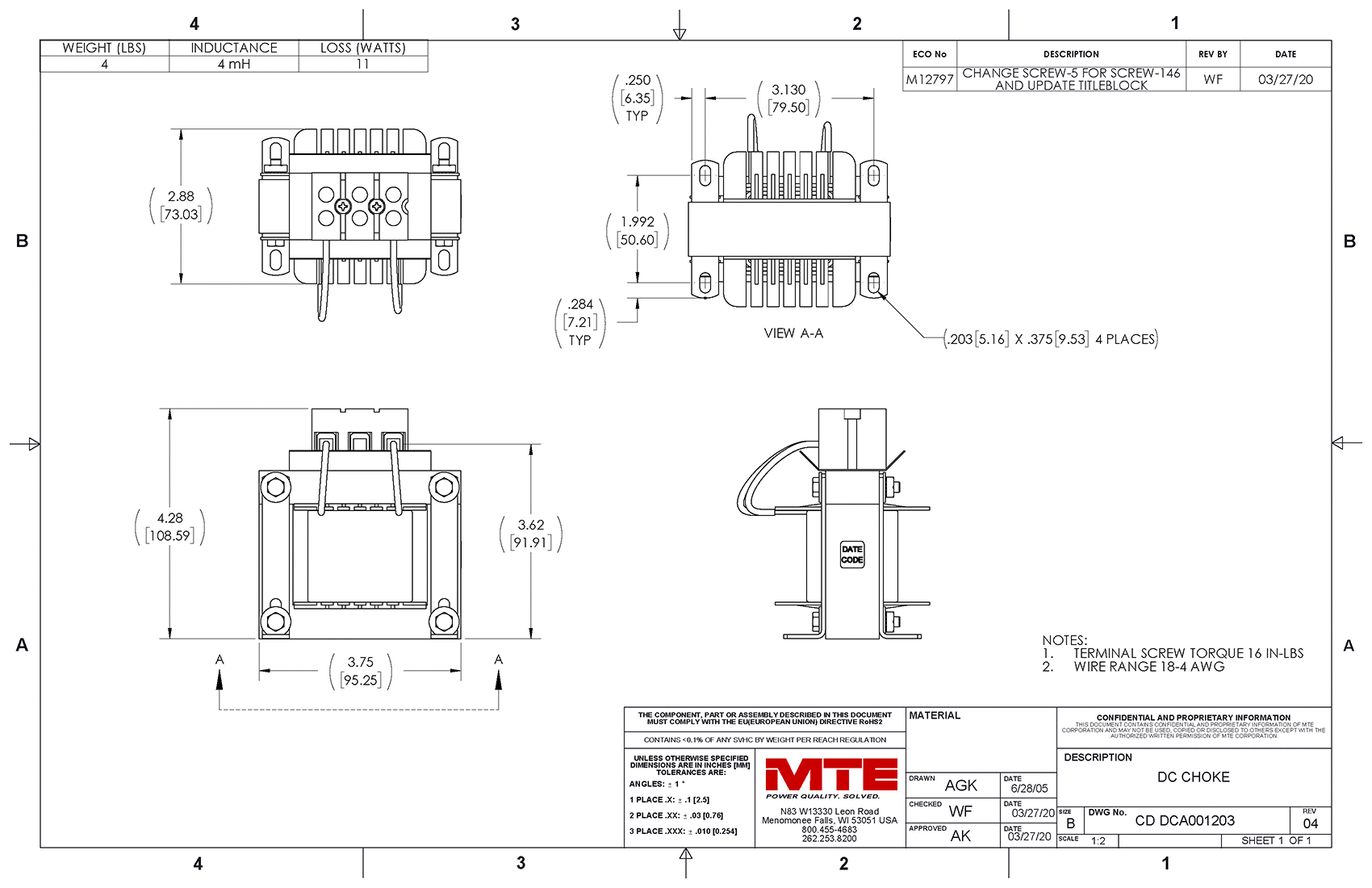 MTE 直流链路扼流圈 DCA001203 图纸