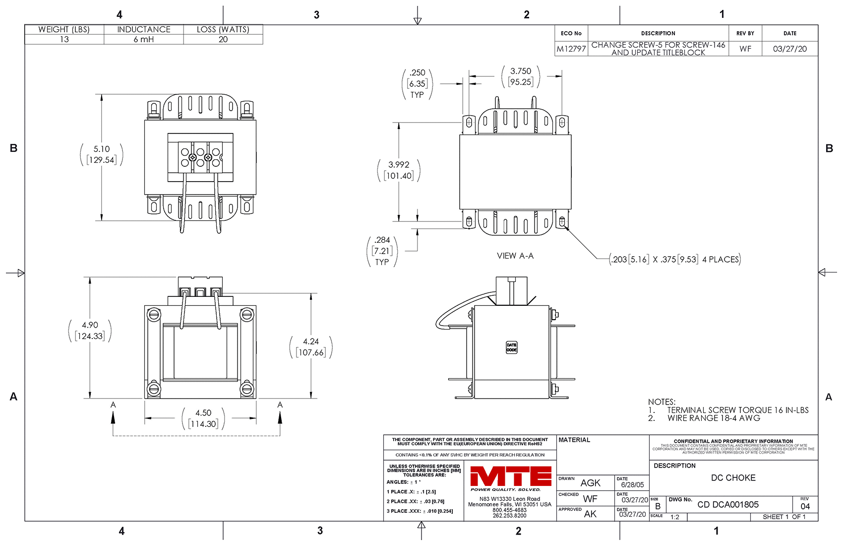 MTE 直流链路扼流圈 DCA001805 图纸