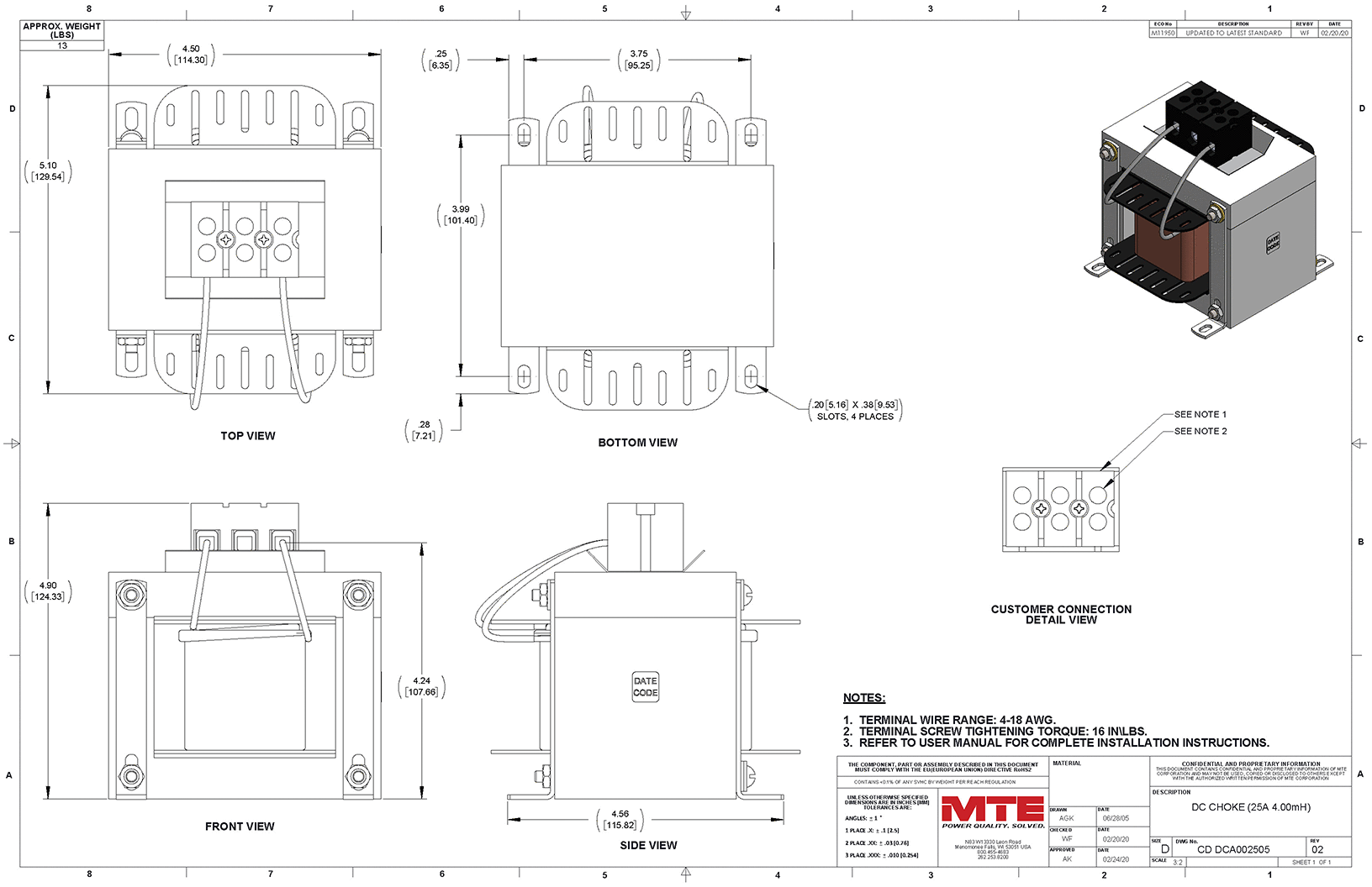 Drawings of MTE DC Link Choke DCA002505