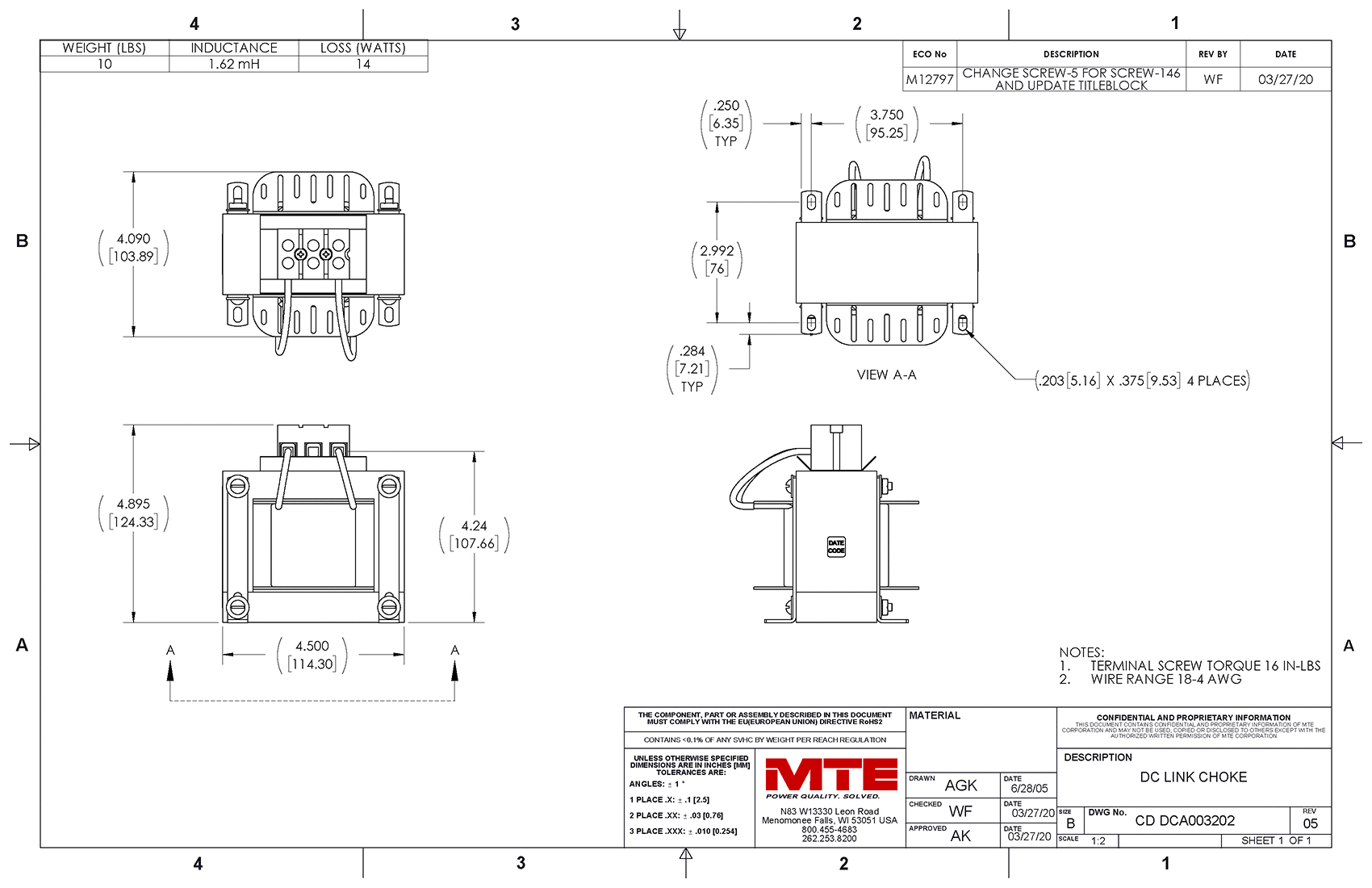 MTE 直流链路扼流圈 DCA003202 图纸