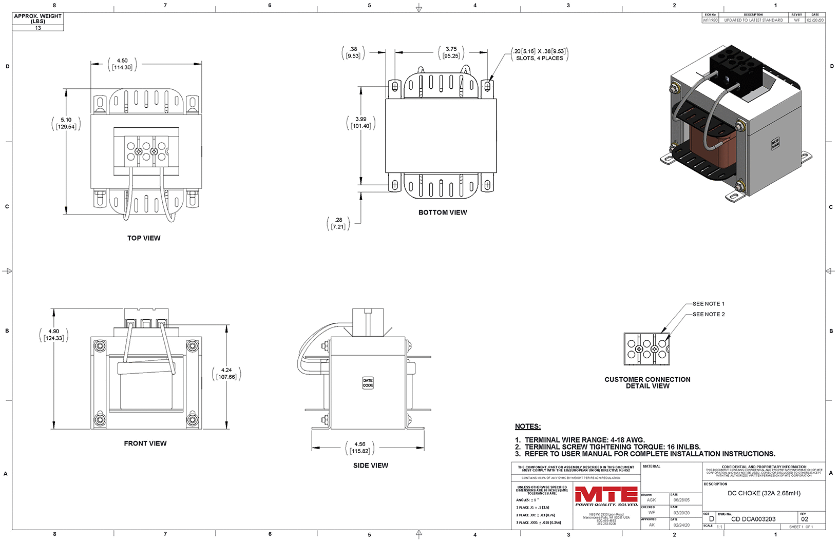 Drawings of MTE DC Link Choke DCA003203