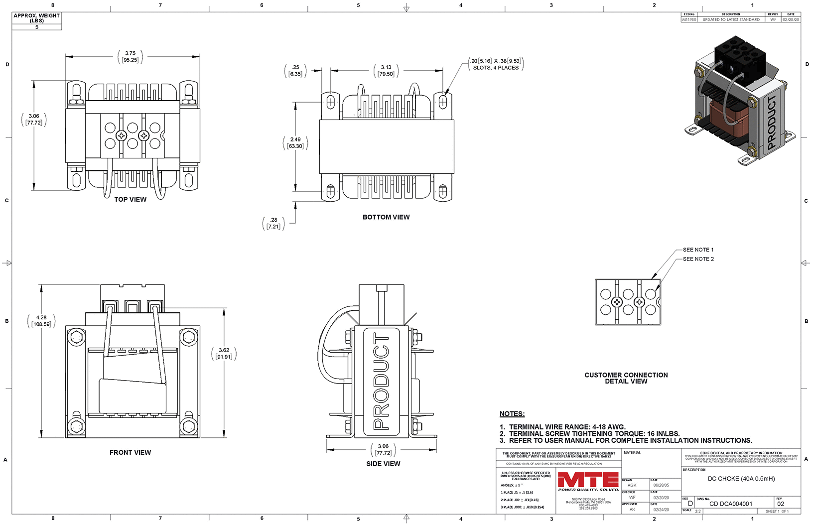 MTE 直流链路扼流圈 DCA004001 图纸