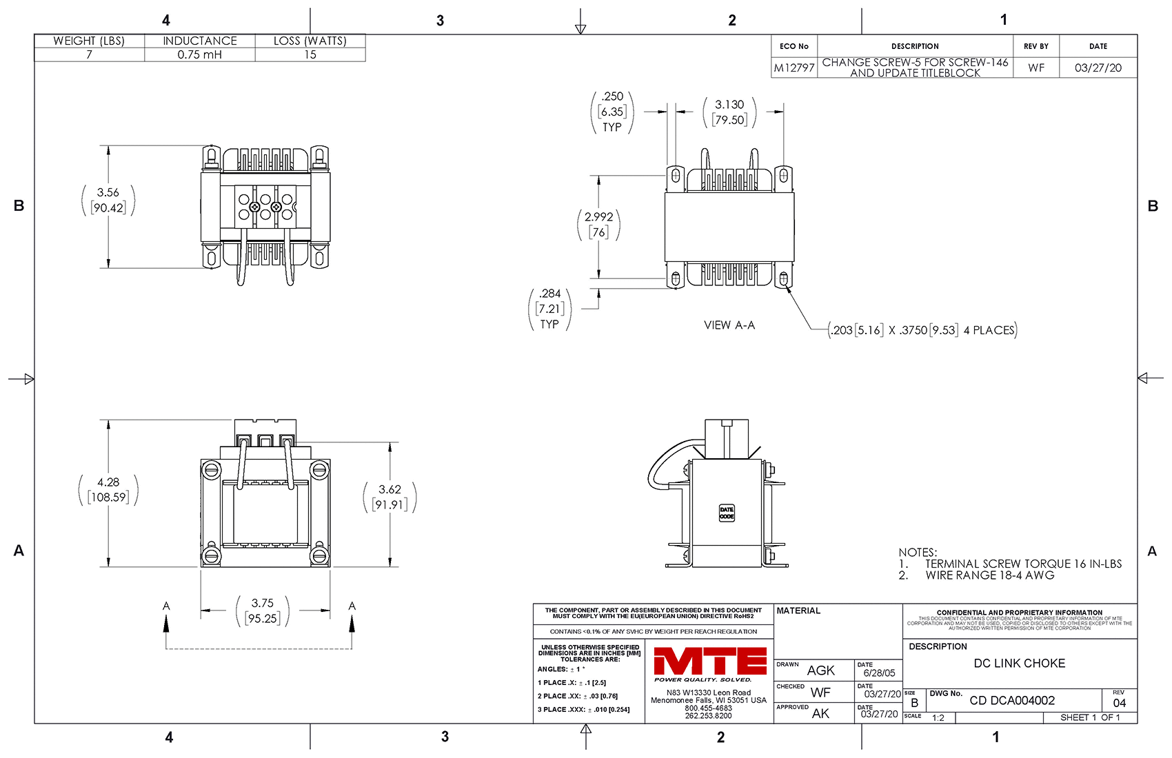 MTE 直流链路扼流圈 DCA004002 图纸