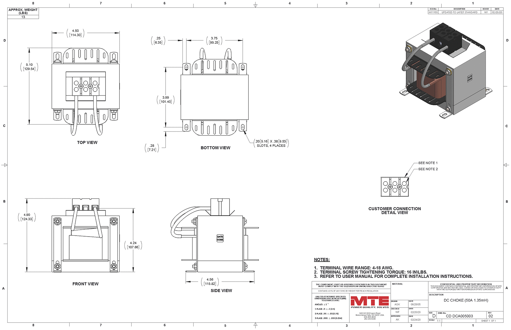 MTE 直流链路扼流圈 DCA005003 图纸