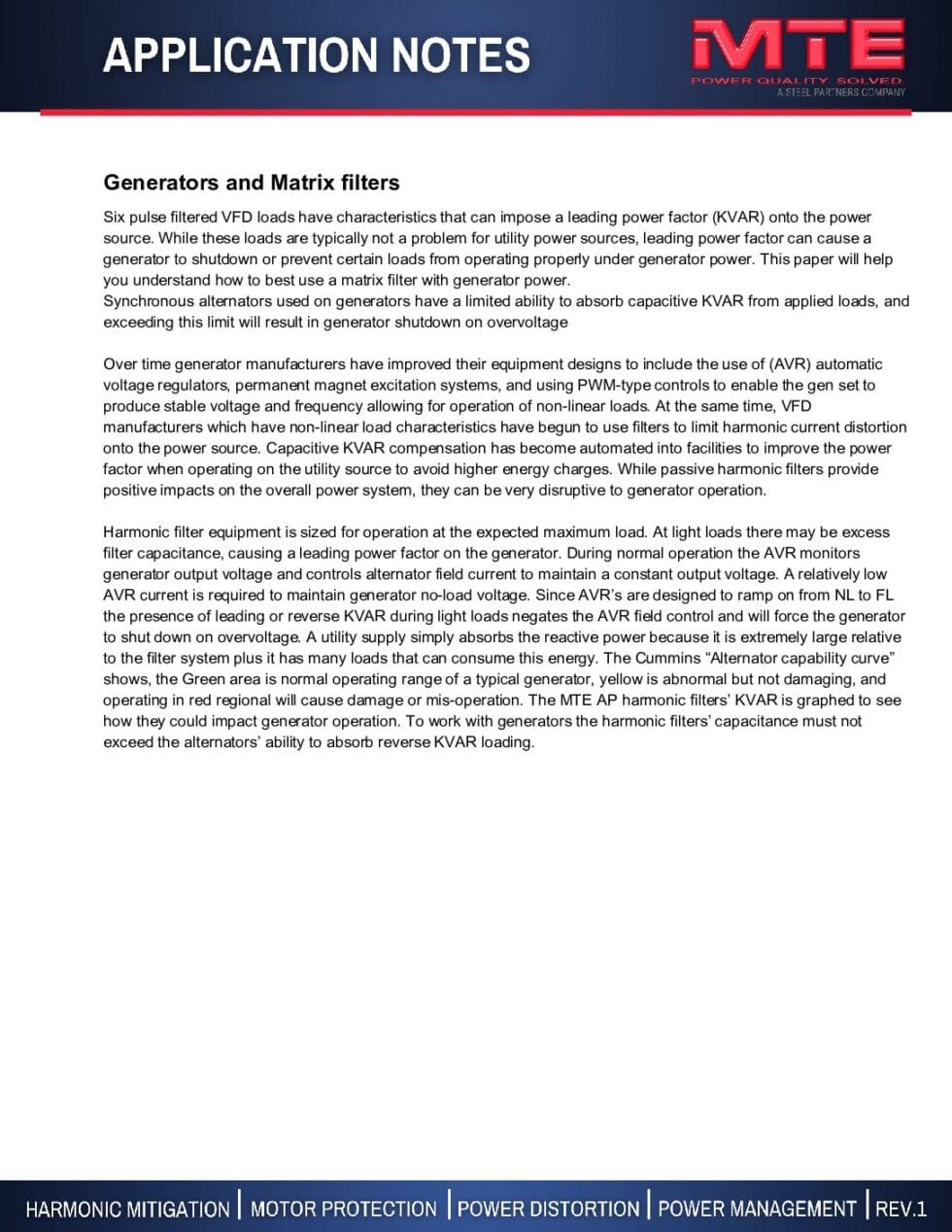 Generators and Matrix Filters App Note | MTE Corporation
