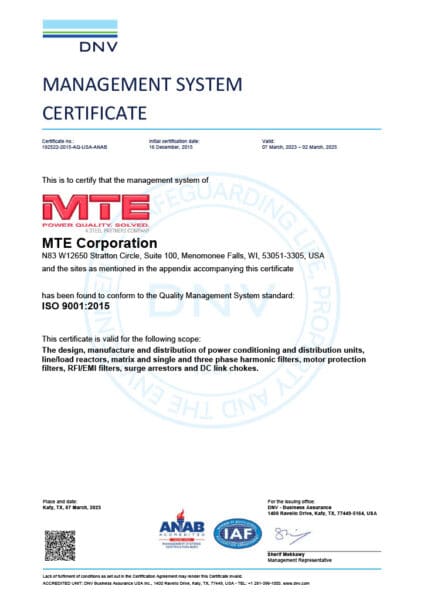 Certificat SL Power et TEAL ISO 9001:2008 DNV pour l'usine de Xianghe, en Chine