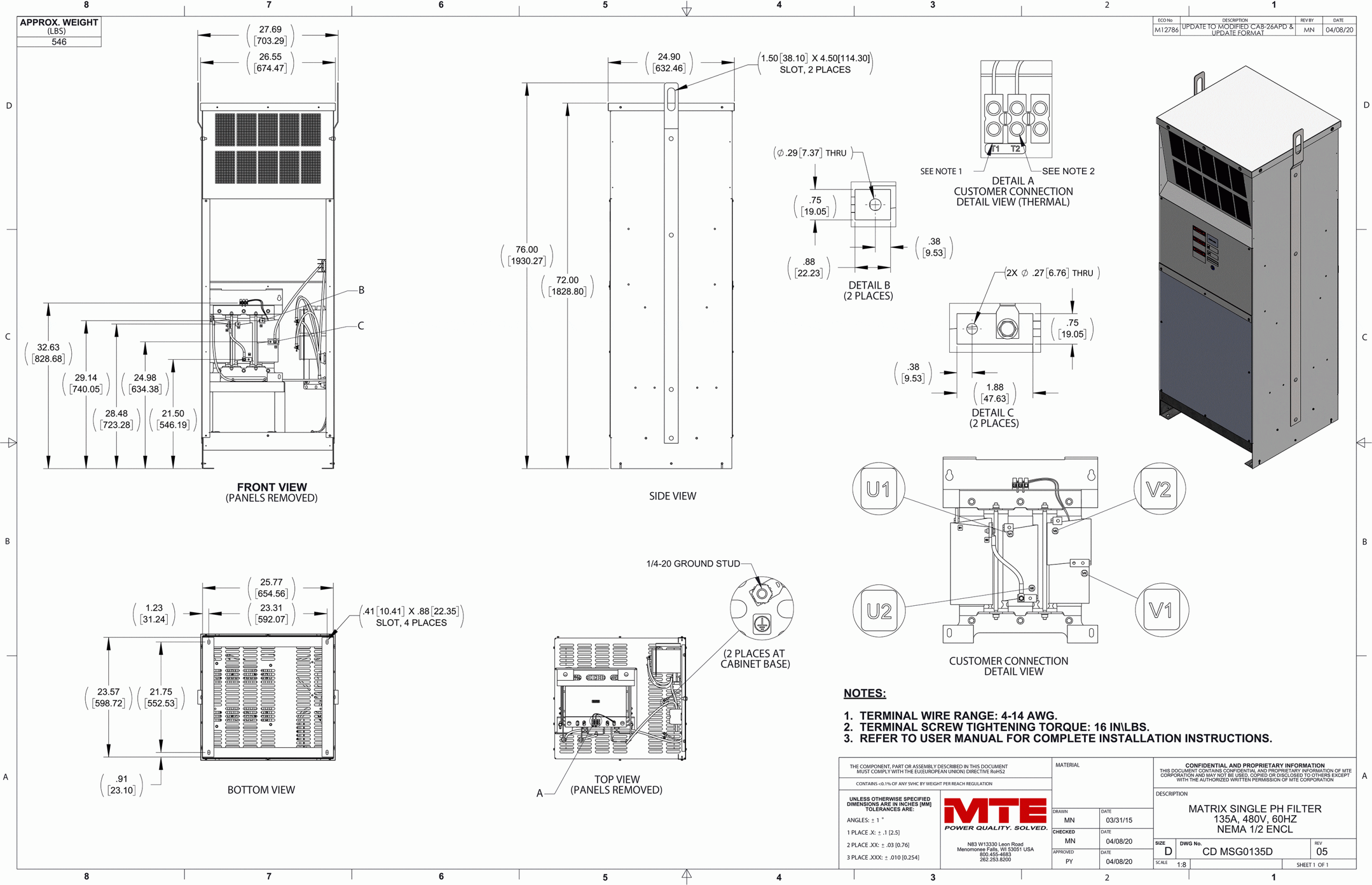 Drawings of MTE Matrix ONE Filter MSG0135D | 480V | 135 Amp | 60HZ | NEMA 1_2