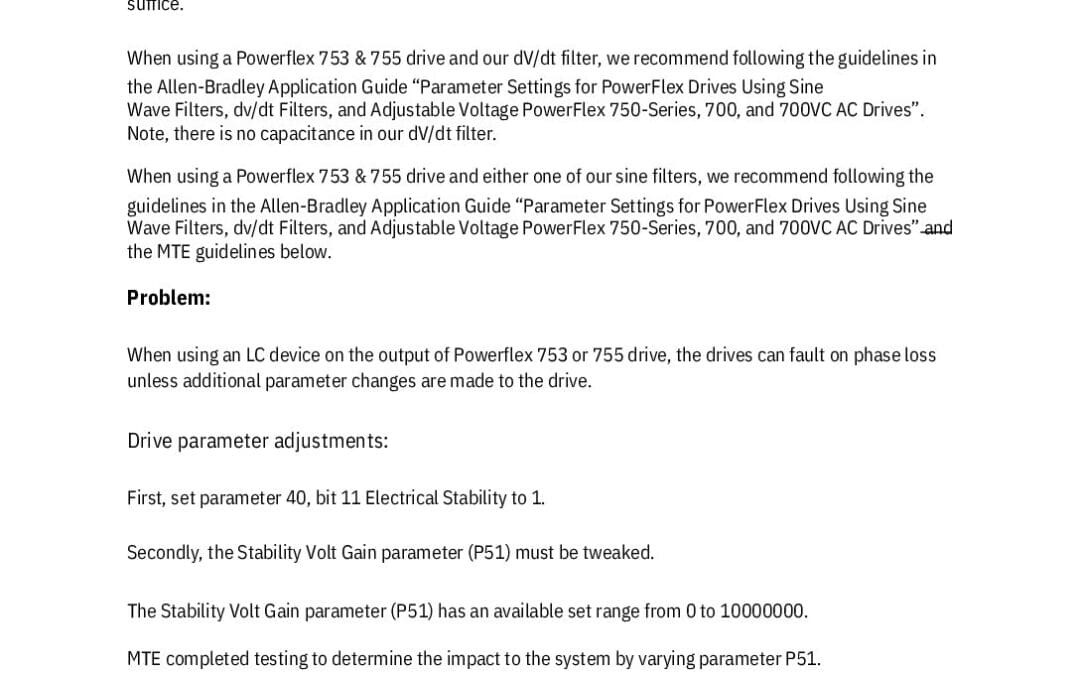 Powerflex 753 & 755 stability voltage gain adjustments App Note